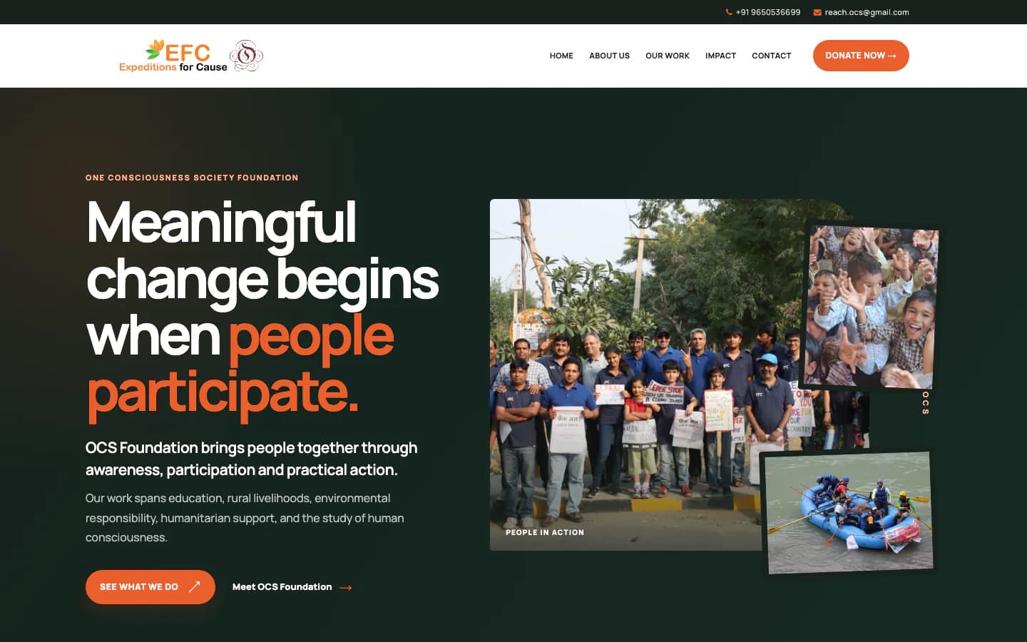 OCS Foundation website homepage presenting its mission and community work